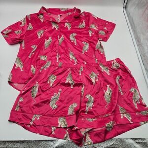 Joyful You Joypun Shorts Pajama Set 2X Tiger Print Fuchsia Recycled Polyester